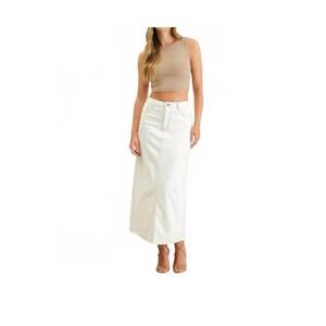 NEW THE WORKSHOP back slit denim midi skirt in white